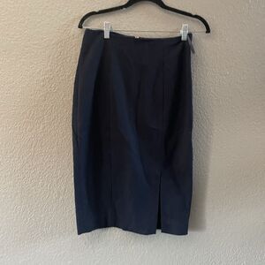 TED BAKER  Pencil Skirt Womens 2 US 6 Navy Blue Gold Zipper Slit Classic Stretch